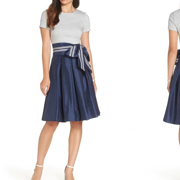 1901 Dresses & Skirts - 1901 Blue/Grey Mixed- Media Holiday Dress